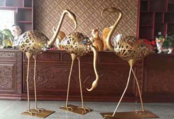 不銹鋼大型火烈鳥雕塑 商業(yè)街廣場雕塑 古銅色擺件