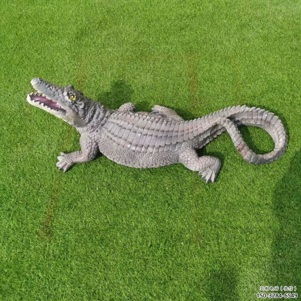 玻璃鋼幾何鱷魚(yú)雕塑 庭院仿真雕塑 彩繪擺件