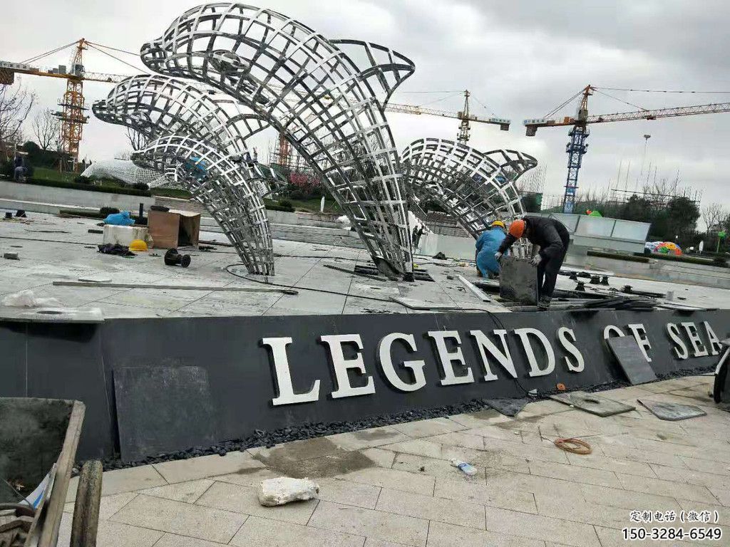 鏤空鯨魚雕塑，不銹鋼鯨魚雕塑，公園景觀小品 (1)