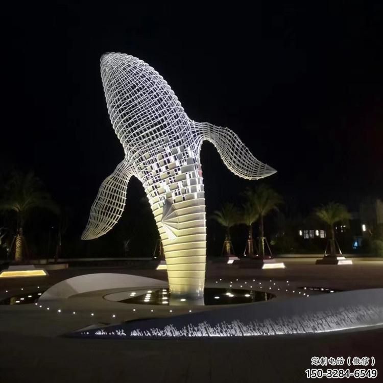 大型鯨魚雕塑，鏤空燈光原理，戶外公園廣場(chǎng)擺件 (9)