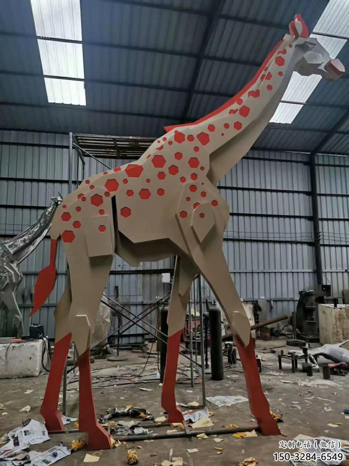 不銹鋼長頸鹿雕塑，異形幾何動物，售樓處小區擺件 (3)