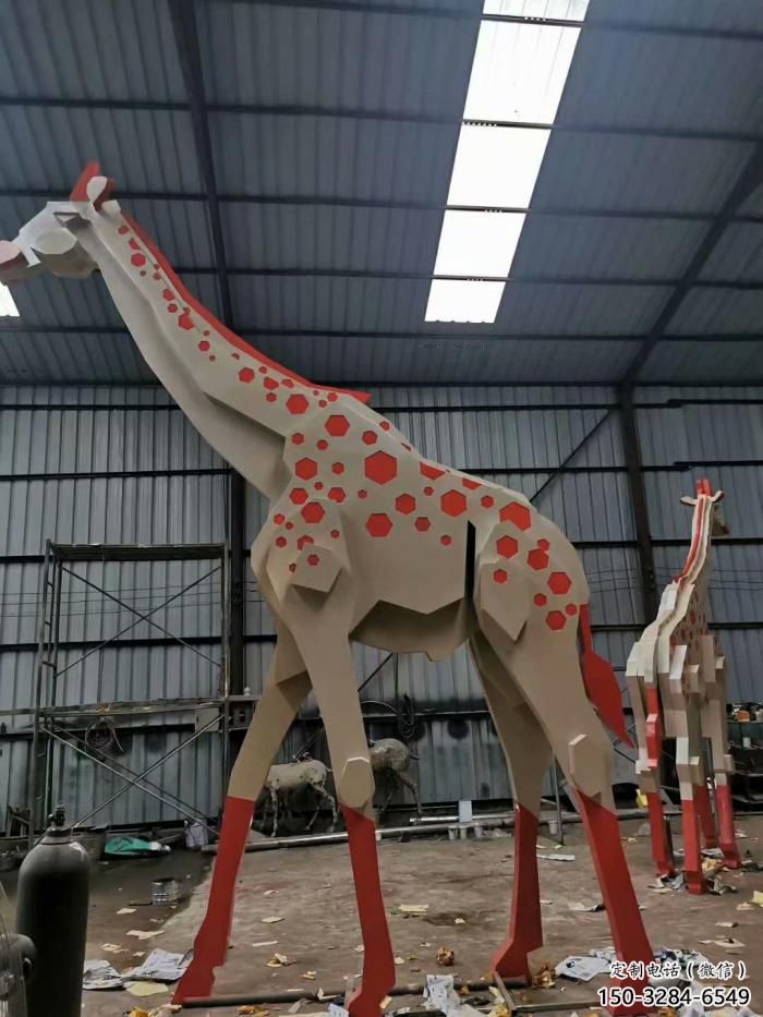 不銹鋼長頸鹿雕塑，異形幾何動物，售樓處小區擺件 (5)