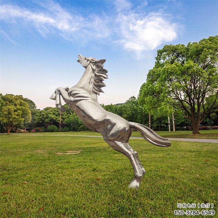 幾何抽象不銹鋼奔馬雕塑，城市動(dòng)物擺件，大型廣場小品