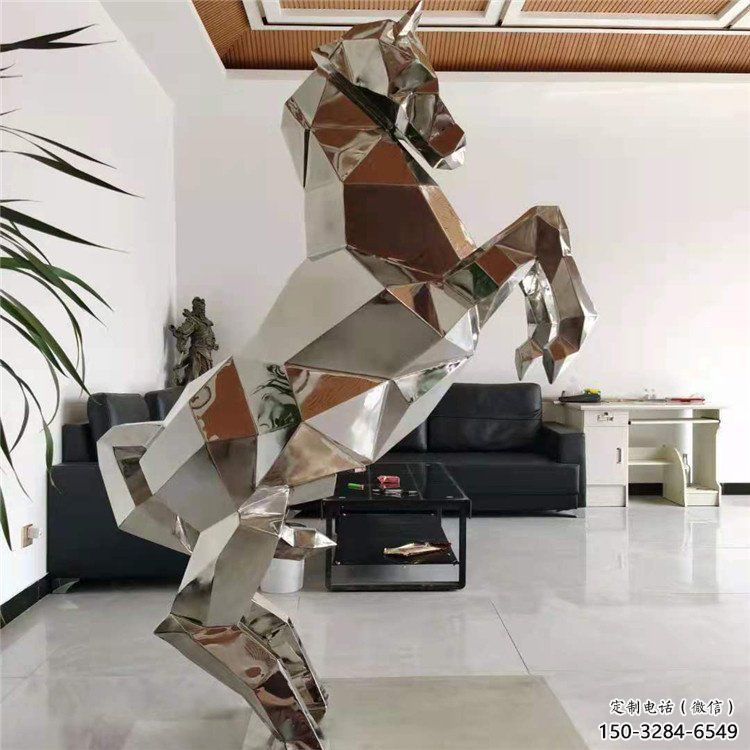 鏡面奔馬雕塑，城市動物擺件，大型廣場小品