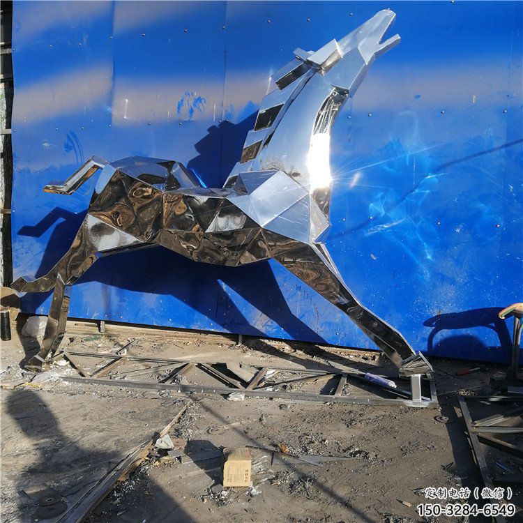 鏡面抽象奔馬雕塑，城市動物擺件，大型建筑