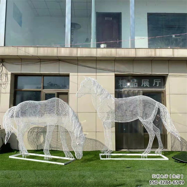 鏤空不銹鋼奔馬雕塑，城市動物擺件，大型廣場小品