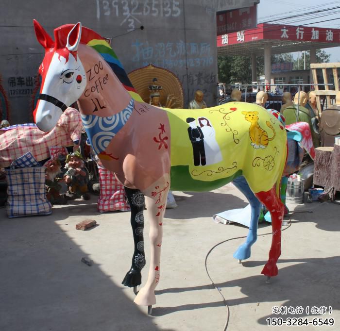 庭院小馬雕塑廠家，現代小品，彩繪工藝