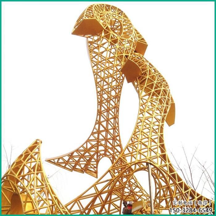 庭院魚形雕塑，鍍金歐式雕塑，網格形式