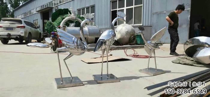 景區白鷺雕塑，鍍金歐式雕塑，鐵藝材質