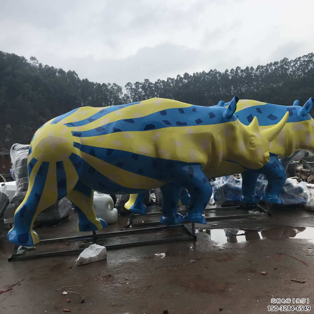 街道犀牛雕塑，鑄銅農耕雕塑，古銅效果