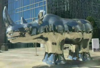 小區(qū)犀牛雕塑，拉絲海洋雕塑，抽象效果