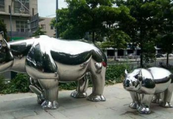 園林犀牛雕塑，噴漆運動雕塑，網格形式