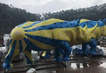 街道犀牛雕塑，鑄銅農耕雕塑，古銅效果