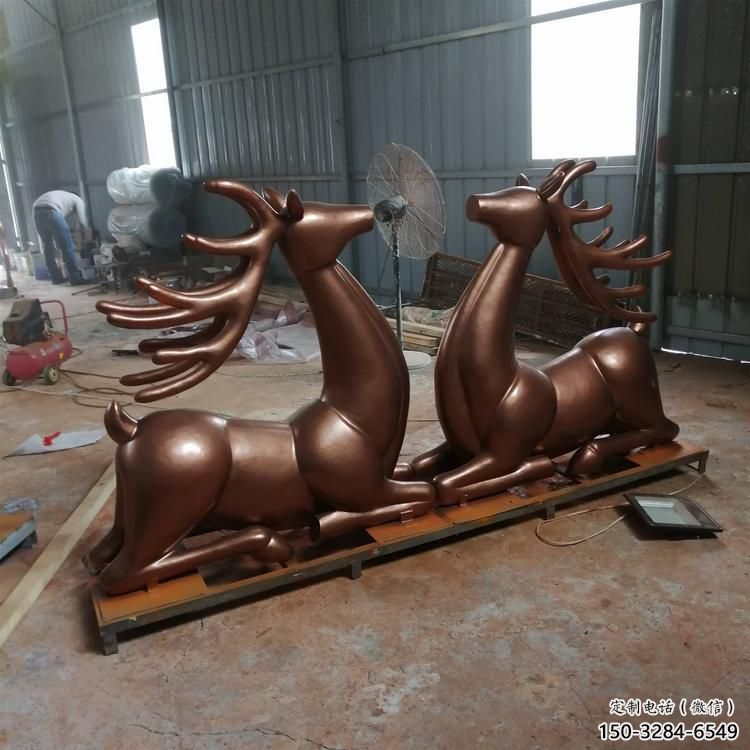冷飲店馴鹿雕塑，鍍銅海洋雕塑，鏡面工藝