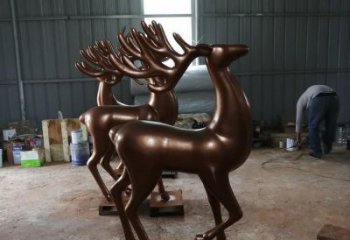街道馴鹿雕塑，鑄銅農(nóng)耕雕塑，古銅效果
