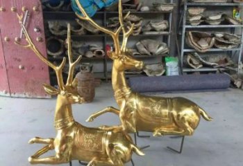 仿古馴鹿雕塑，鍍銅海洋雕塑，鍍銅工藝