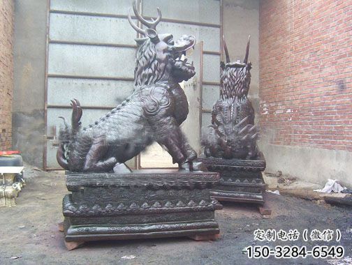 小區(qū)麒麟雕塑，拉絲海洋雕塑，抽象效果