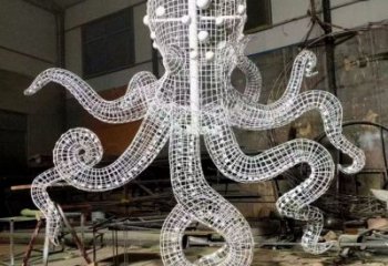 農村烏賊雕塑，鏤空海洋雕塑，抽象效果