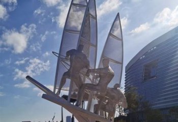 街道帆船雕塑，鍛造景觀雕塑，古銅效果