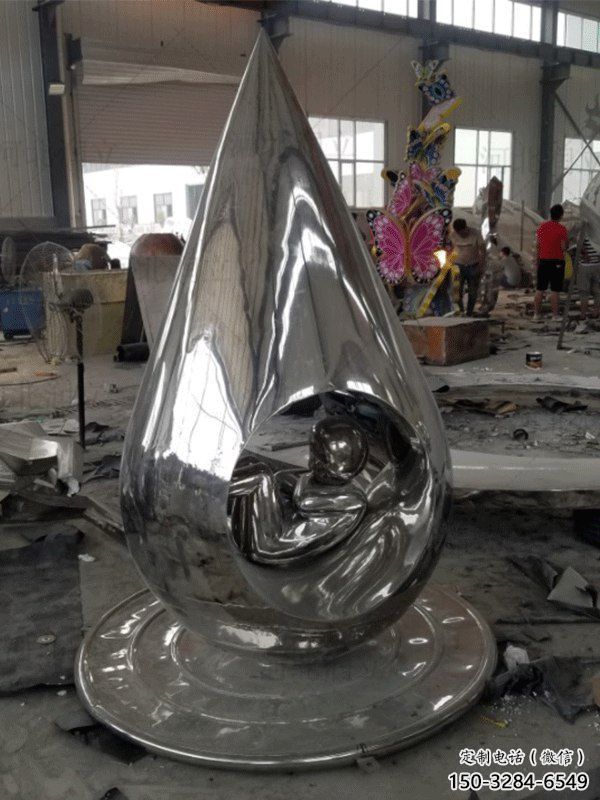 步行街水滴雕塑，鍛造景觀雕塑，鏡面方式