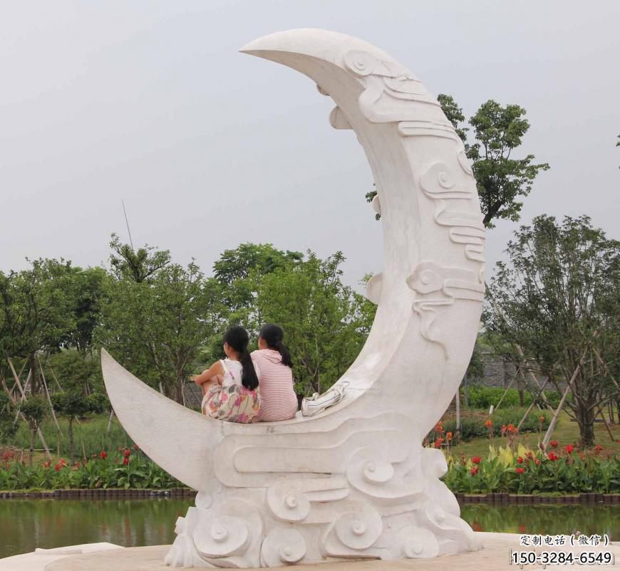 園林月亮雕塑，噴漆景觀雕塑，網格形式