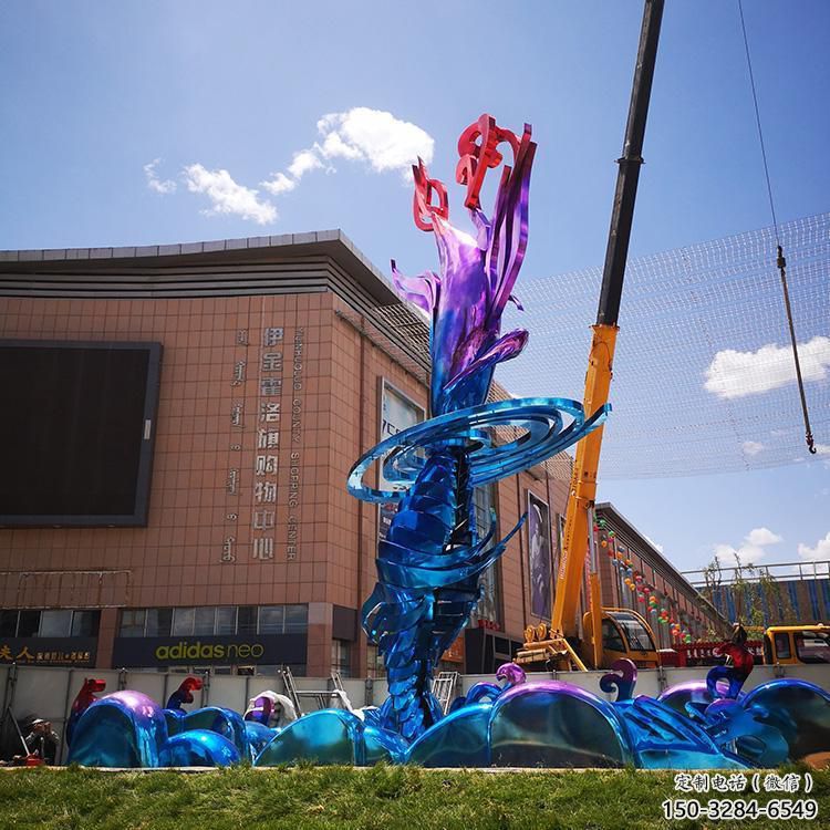 小區海浪雕塑，拉絲景觀雕塑，抽象效果