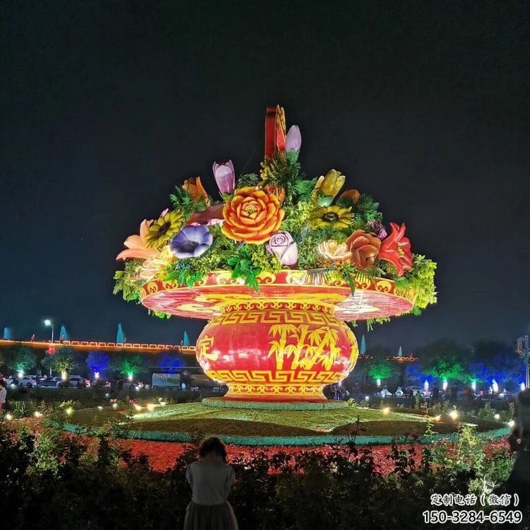 街道花籃雕塑，鍛造景觀雕塑，古銅效果