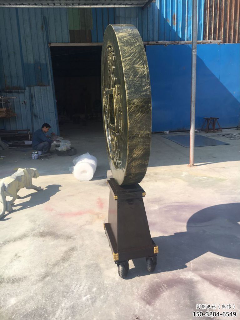 城市銅錢雕塑，仿古標識雕塑，古銅效果