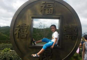 房地產銅錢雕塑，仿古景觀雕塑，噴砂制造