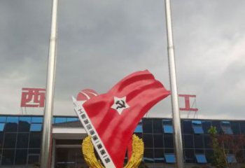 室內黨徽雕塑，拉絲景觀雕塑，抽象效果