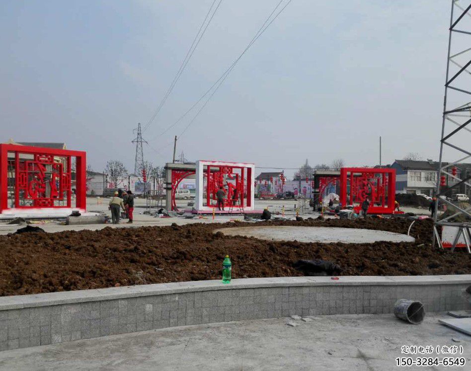 操場福字雕塑，鏤空景觀雕塑，噴砂制造