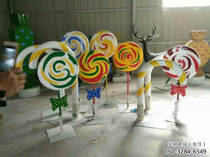 彩繪棒棒糖雕塑 懸空餐飲店擺件 街頭雕塑