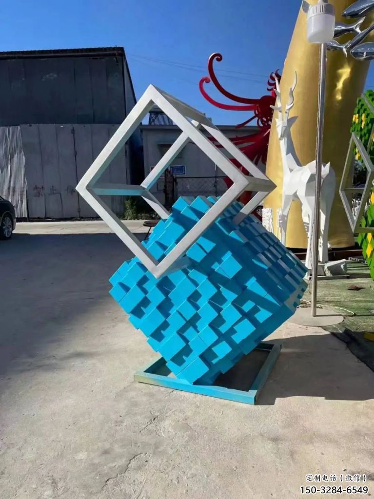 農(nóng)村積木雕塑 抽象藝術(shù)擺件 烤漆雕塑