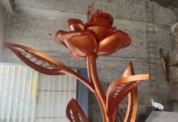 街頭玫瑰雕塑 大型別墅區擺件 鋼管雕塑