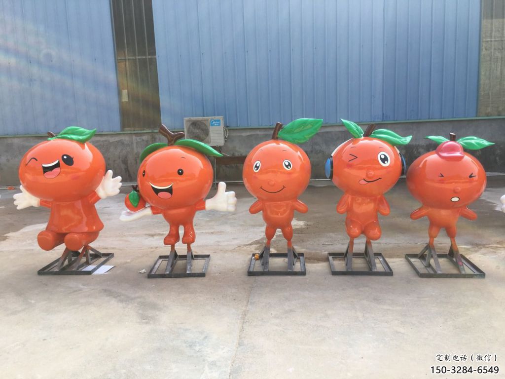 抽象橙子雕塑 店門口彩繪雕塑 步行街擺件