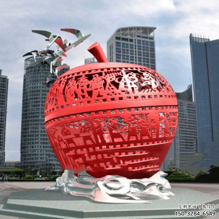 彩繪蘋果雕塑 仿真雕塑 步行街?jǐn)[件