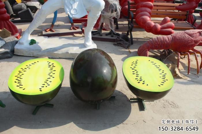 西瓜雕塑 仿真景觀水果雕塑 烤漆果蔬雕塑