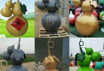 葫蘆雕塑生產，彩繪工藝制作，仿真植物雕塑擺件