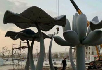 街頭荷葉雕塑 大型別墅區(qū)植物雕塑 鋼管花卉雕塑