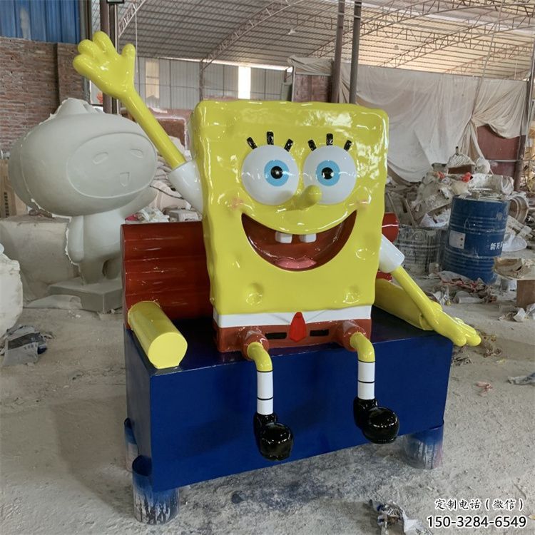 海綿寶寶雕塑 拉絲卡通雕塑 步行街動(dòng)漫雕塑
