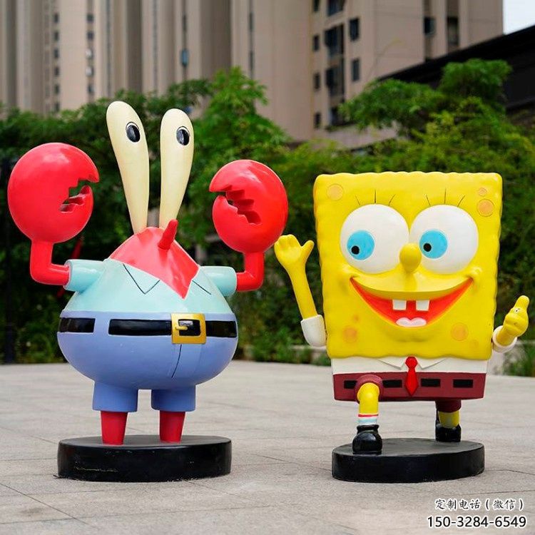 景觀海綿寶寶雕塑 剪影卡通雕塑 商業街動漫雕塑