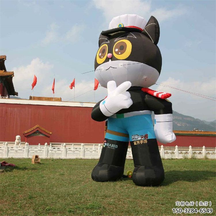 創意黑貓警長雕塑 彩繪卡通雕塑 公園雕塑