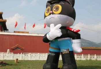 創(chuàng)意黑貓警長雕塑 彩繪卡通雕塑 公園雕塑