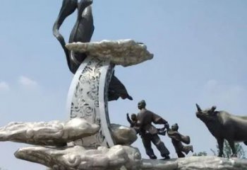 抽象牛郎織女雕塑 店門口彩繪雕塑 步行街擺件