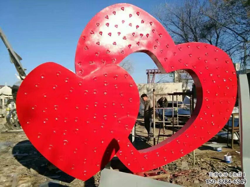 房地產(chǎn)雙心雕塑 現(xiàn)代桃心雕塑 幾何心心相印雕塑