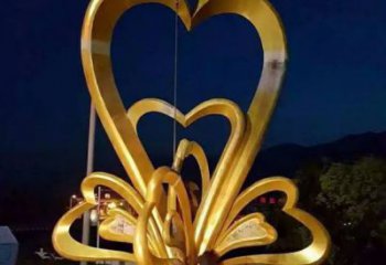 廣場雙心雕塑 仿真桃心雕塑 烤漆心心相印雕塑