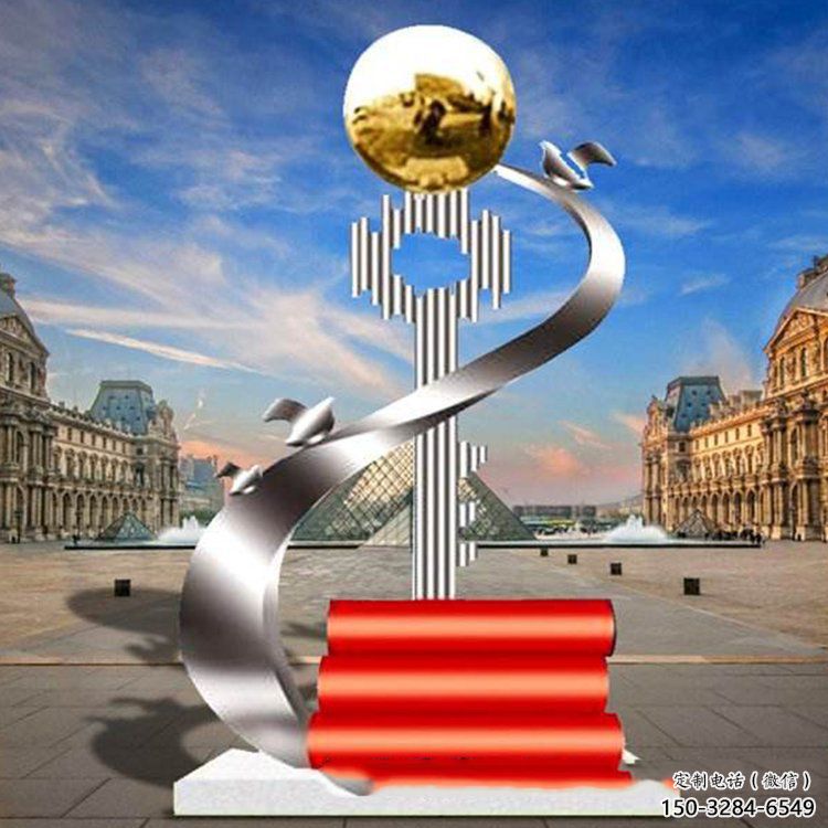 烤漆鑰匙雕塑 鋼管雕塑 室內(nèi)金鑰匙雕塑