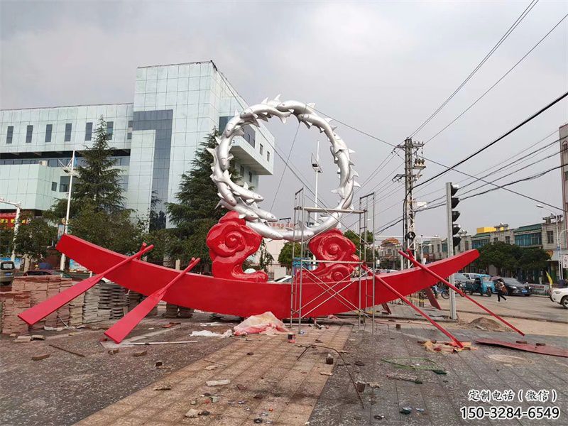 公園龍舟雕塑 鏡面公園劃槳雕塑 景觀競賽雕塑