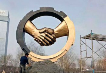 大型握手雕塑 鍛造發(fā)光雕塑 房地產(chǎn)誠信雕塑