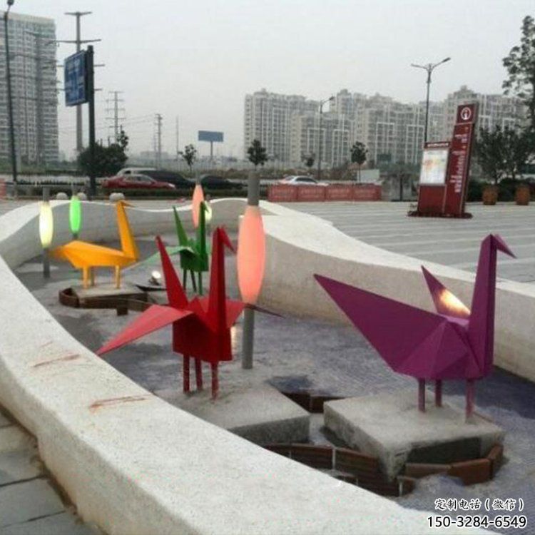 千紙鶴雕塑 歐式步行街折紙風(fēng)格 大型鶴鳥雕塑